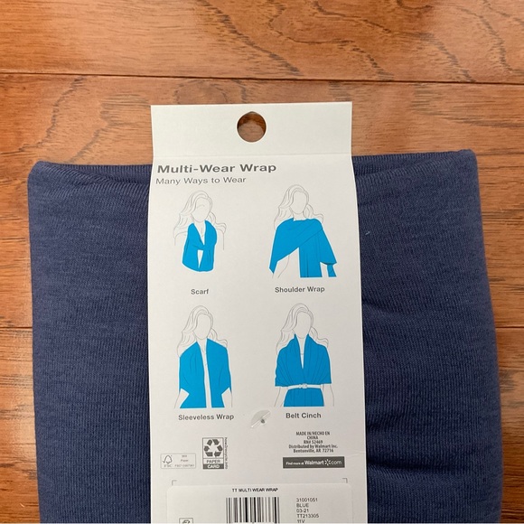 NWT Time and Tru Blue Multi Wear Knit Wrap Scarf Shoulder Wrap Belt Cinch - Picture 4 of 4